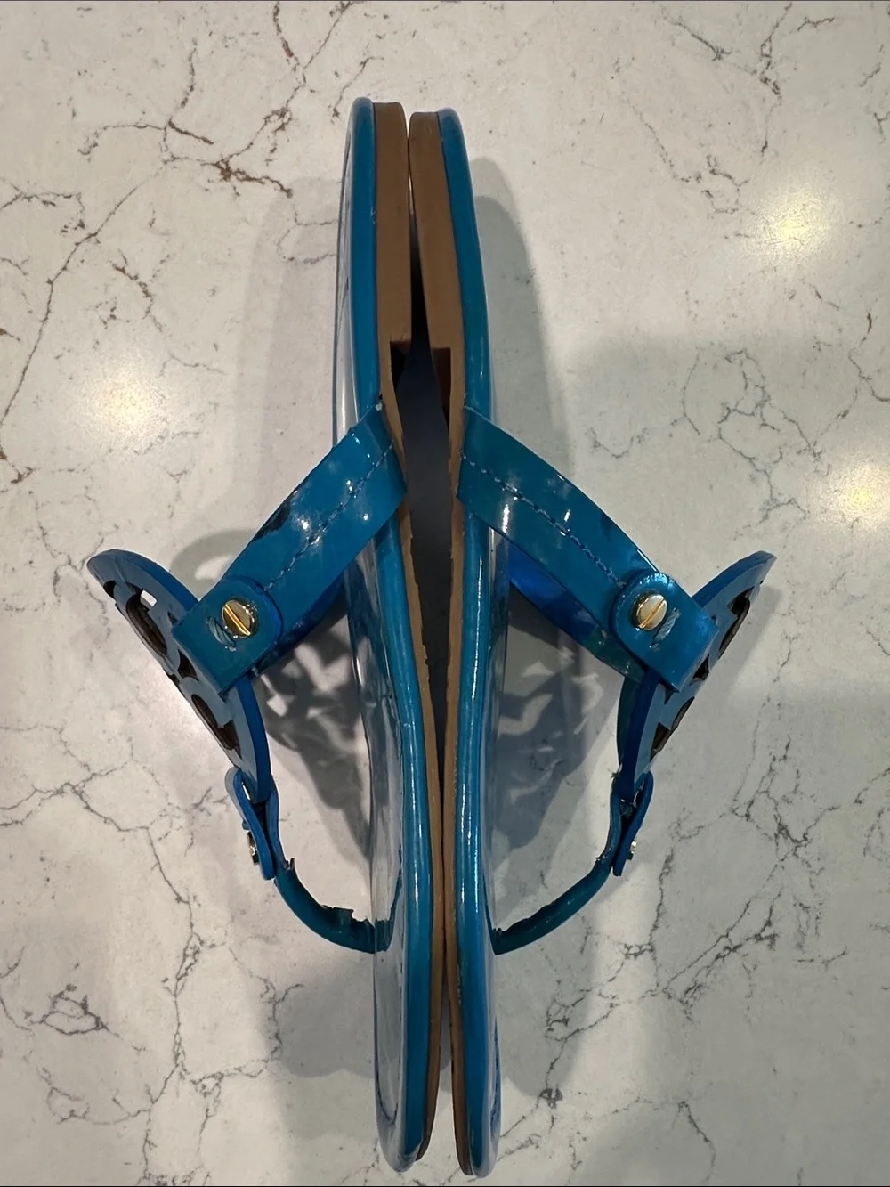 Tory Burch Miller Teal Blue Green Patent Sandals Size 7